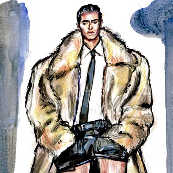 Fashion Illustration GmbH germany male model with white shirt and tie and fur coat