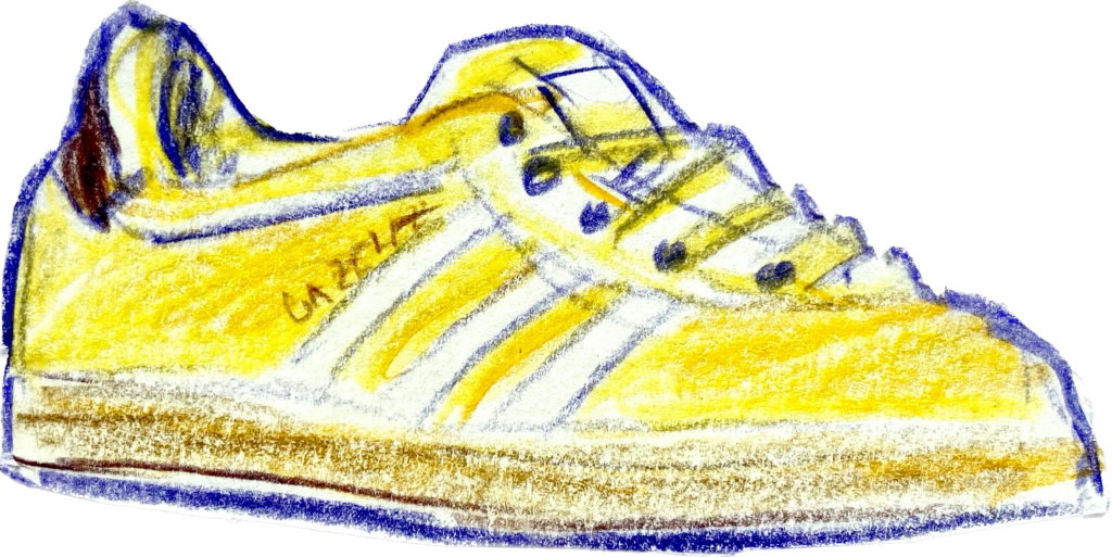 Farbige Skizze eines Adidas sneakers in gelb