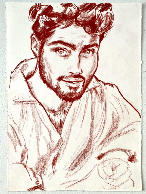 Zeichnung in Rötel eines jungen Mannes Aram Arami