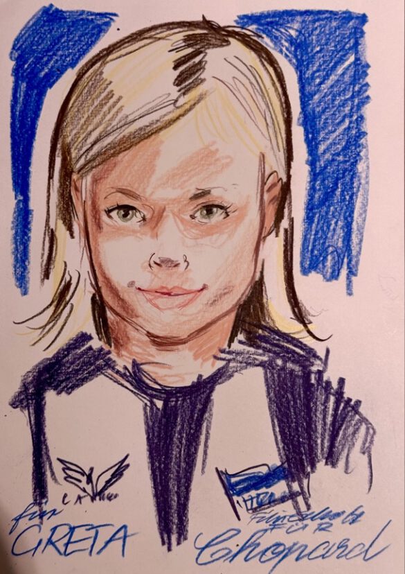 Felix Scholz_Live Event Illustration_Chopard Berlin Kurfürstendamm_18 farbige Portraitzeichnung eines blonden Mädchens des Berliner Künstlers Felix Scholz