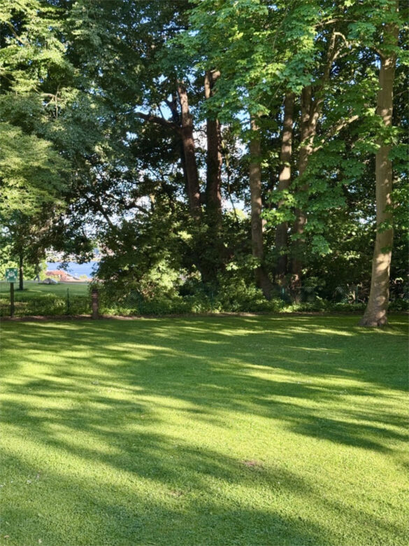 Der Parkartige Garten des Hotels Kieler Kaufmann mit Blick auf die Kieler Förde
